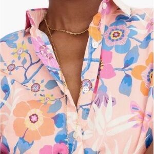 J. Crew Liberty Fabric Blouse with Pink and Blue Floral Design-popover style